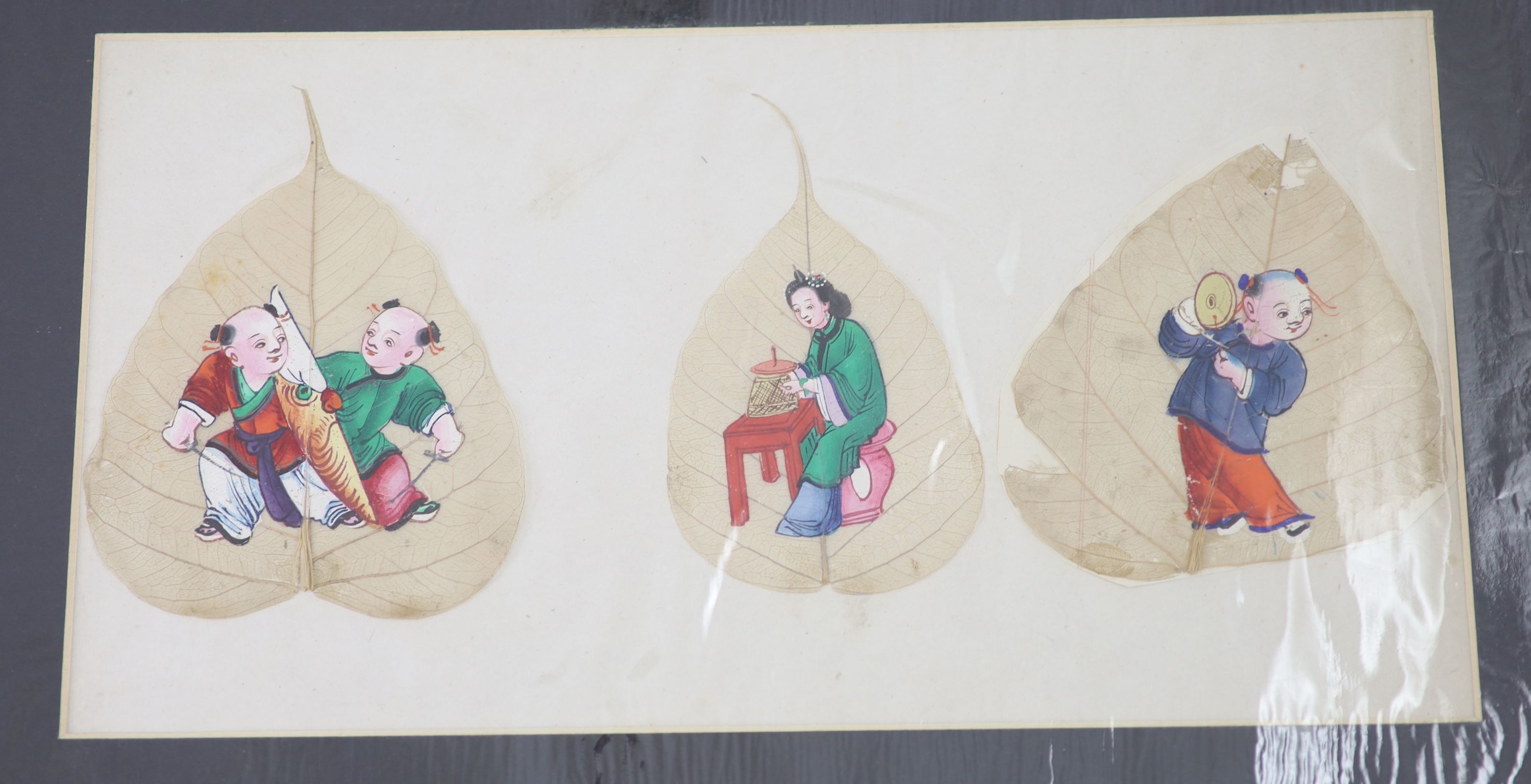 A collection of seventeen Chinese paintings on leaves, late 19th century